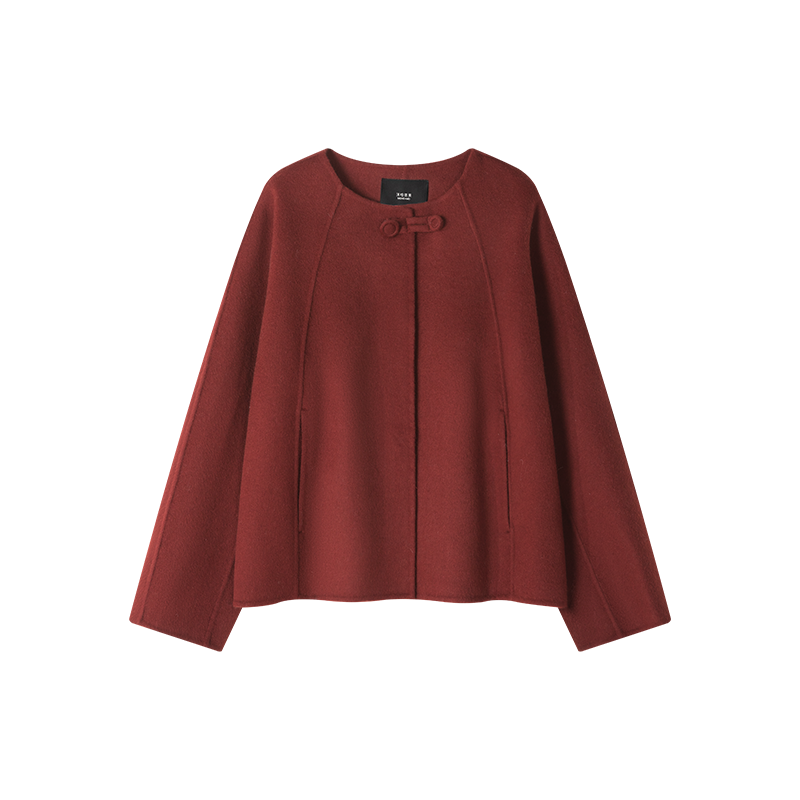 沫晗依美时髦显白连肩袖羊毛双面呢大衣25秋冬新款保暖毛呢外套女