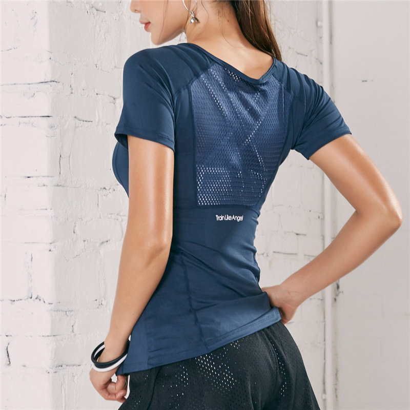网孔透气速干运动短袖上衣女紧身弹力修身显瘦健身房训练瑜伽T恤,淘宝优惠券,粉丝福利购,淘宝优惠卷