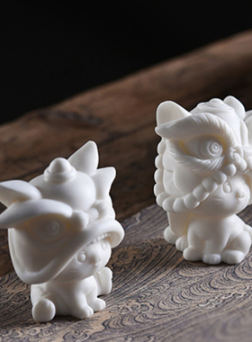 创意中式国风可爱小猫咪醒狮头陶瓷招财猫家居办公茶宠车载摆件