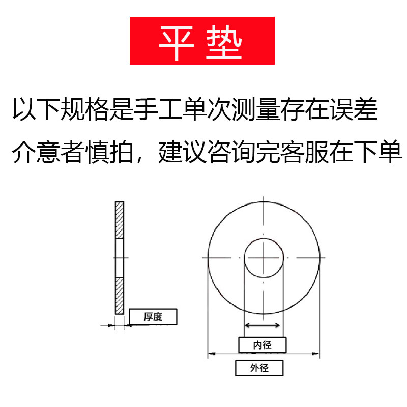 金属镀锌平垫垫片超薄垫圈螺丝垫片加厚加大平垫片介子M3M4M6M8m1