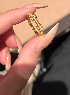 意大利拉丝跑环镀金纯银戒指对戒
