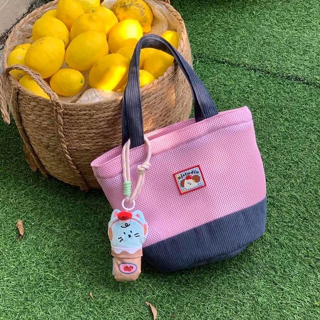 Korean niche grid storage handbag large capacity original simple beach bag commuting pink bucket bag summer