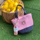 Korean niche grid storage handbag large capacity original simple beach bag commuting pink bucket bag summer