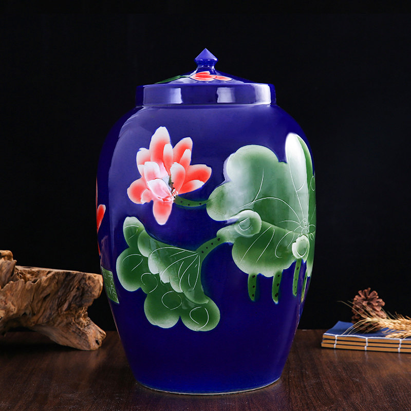 景德镇陶瓷米缸米桶水缸20/30斤50斤100斤带盖密封防潮储物罐防虫,淘宝优惠券,粉丝福利购,淘宝优惠卷