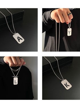 英文字母长项链男钛钢嘻哈狗牌