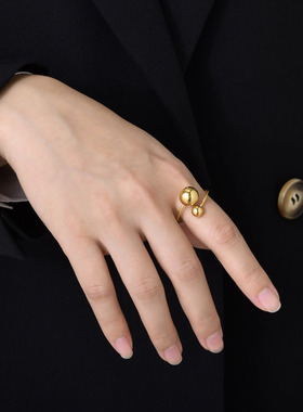 不锈钢钢珠可调节开口女戒