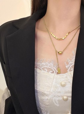 轻奢小方块小蛮腰双层项链女