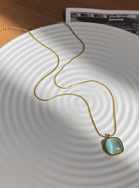 钛钢镶钻方形项链韩国时尚设计