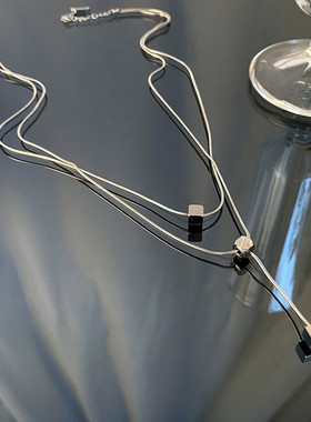 轻奢锁骨链双层立方吊坠项链