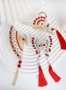 民族风京剧珍珠花朵蝴蝶流苏发夹