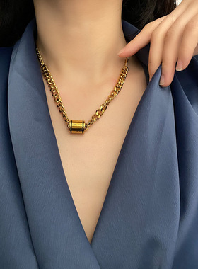 钛钢不掉色圆珠复古项链女转运珠