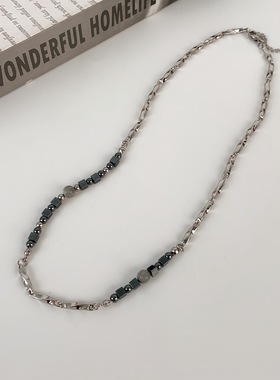 国潮风拼接链条黑白项链女毛衣链