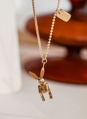 不掉色金色小兔子项链女