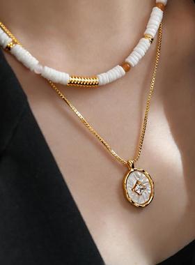 重工椭圆贝壳锆石吊坠项链女