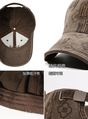 欧美复古水洗做旧满印男士棒球帽立体刺绣字母鸭舌帽户外遮阳百搭