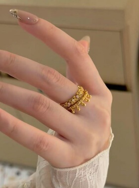 S925纯银戒指蕾丝风轻奢高端小众级设计感镶钻锆石气质名媛复古潮