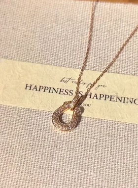 S925纯银项链高碳钻马蹄扣轻奢高端小众级感时尚气质复古锁骨颈链