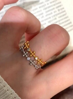 S925纯银戒指十字架碳钻轻奢高端小众级设计感个性精致百搭简约潮