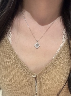 S925纯银项链复古贝母双面四叶花轻奢高端小众级感百搭锁骨颈链女