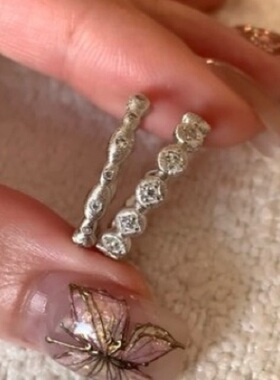 S925纯银戒指厚度真金重工拉丝排钻极细ins简约时尚轻奢高端小众