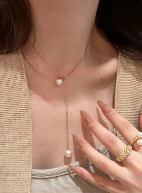 S925纯银珍珠项链意大利中古拉丝轻奢高端小众级设计感精致锁骨颈