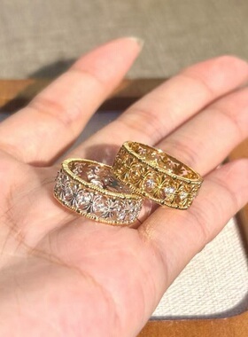 S925纯银戒指鸢尾花十字架重工镶钻锆石轻奢高端小众级设计感精致