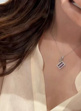 S925纯银项链紫水晶算盘金币镶钻锆石轻奢高端小众级设计感锁骨颈