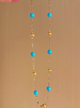 法式意大利猫眼蓝松石S925纯银项链轻奢小众高端级设计感锁骨颈链