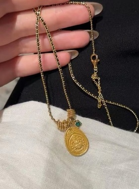 法式意大利黑金黄皮绳S925纯银项链轻奢小众高端级设计感锁骨颈链