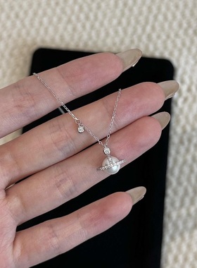 S925纯银项链宇宙行土星球珍珠镶钻轻奢高端小众级感百搭锁骨颈链