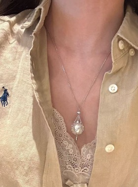 法式复中古网兜笼珍珠S925纯银项链轻奢小众高端级设计感锁骨颈链