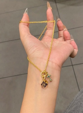 S925纯银项链欧美十字架骰子ins复古重工轻奢高端小众级感锁骨链