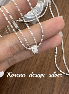 韩国复古豆豆菱格双层项链S925纯银轻奢小众高端级设计感锁骨颈链