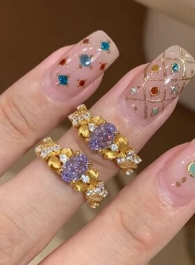 S925纯银戒指满天星镶钻锆石紫色荆花轻奢高端小众级设计感时尚潮