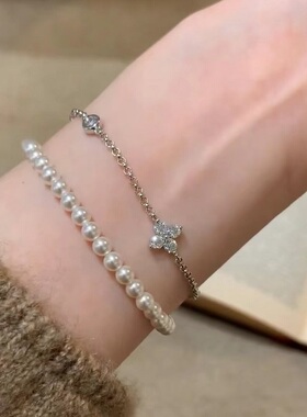 S925纯银手链碳钻四叶草轻奢高端小众级设计感精致时尚百搭气质潮