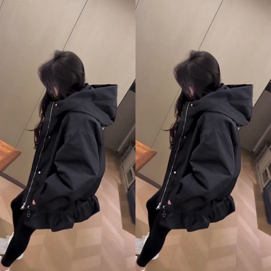 洋气时髦花苞下摆连帽中长款二棉薄外套2026早春新款宽松遮肉百搭,淘宝优惠券,粉丝福利购,淘宝优惠卷