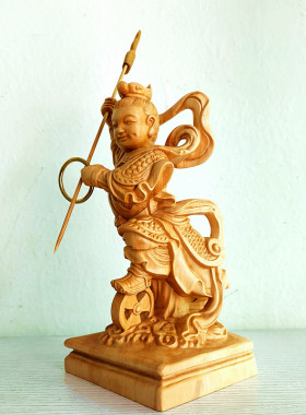 哪吒三太子黄杨木雕中坛元帅摆件