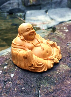 弥勒佛招财佛像工艺品黄杨木雕