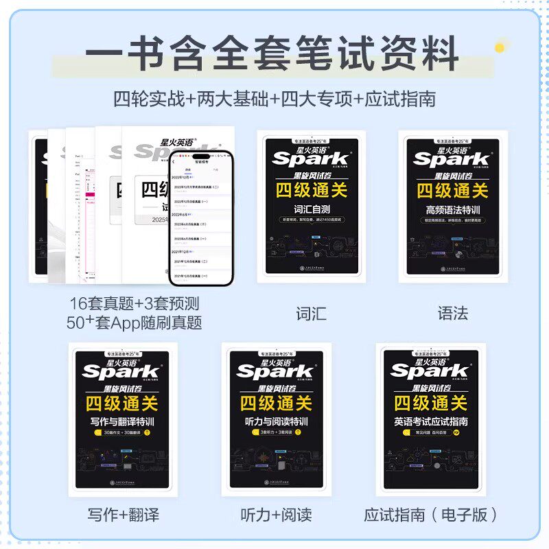 星火英语四级考试英语真题备考2026年6月四级真题试卷通关学习资料大学英语cet4四六级词汇单词书阅读听力作文翻译专项训练模拟题