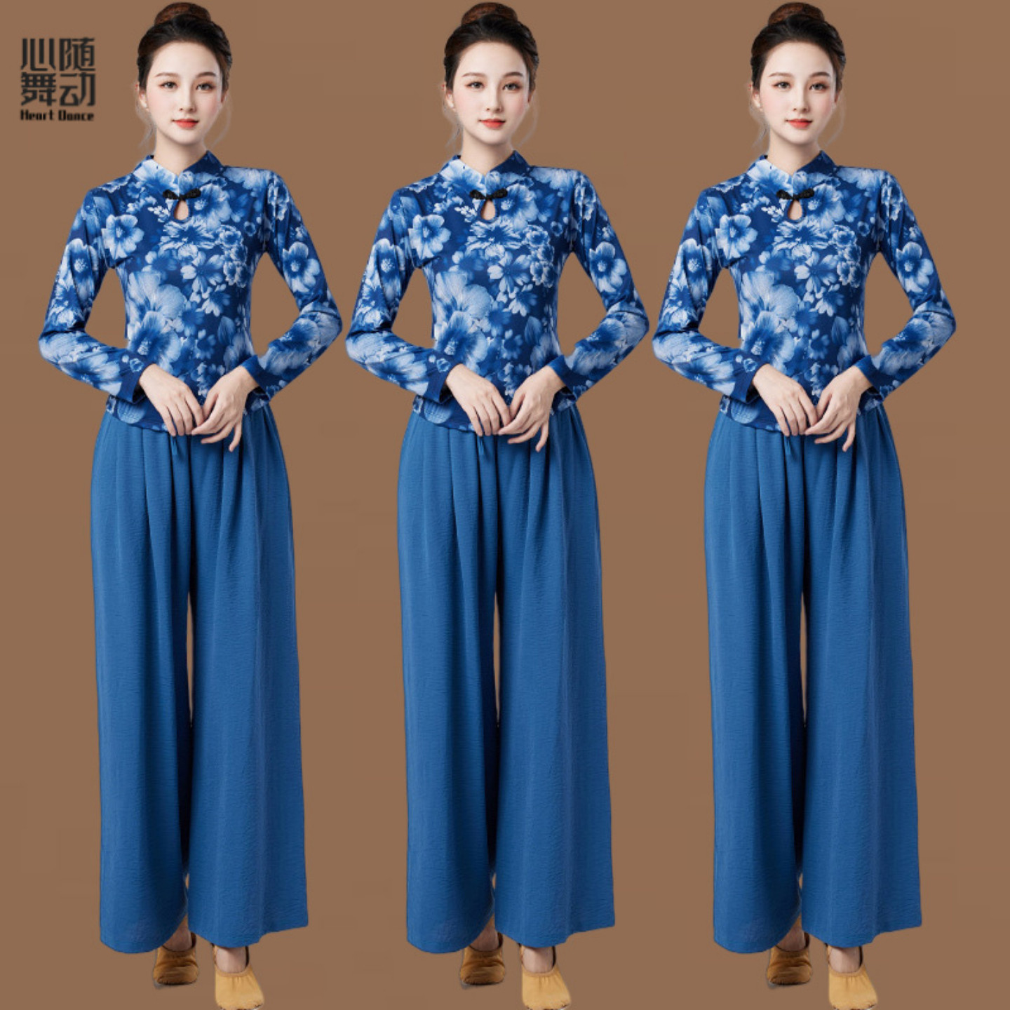 广场舞大花长袖立领水纱阔腿裤套装民族风古典扇子舞演出表演衣服,淘宝优惠券,粉丝福利购,淘宝优惠卷