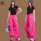 Короткий парашютист для спортзала, штаны, комплект, круглый воротник