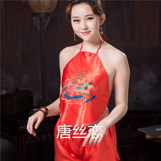 Взрослые женские пижамы с поясом, сексуальный летний стиль, кружево для свадьбы, красная утка-мандаринка, вышивка, древний костюм Hanfu