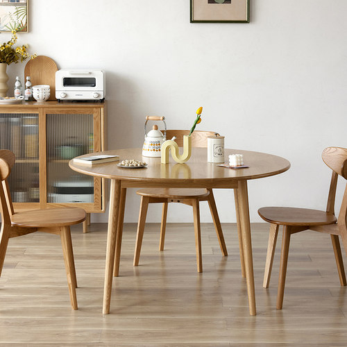 北欧实木圆形餐桌日式白橡木樱桃木小户型餐桌椅组合原木简约圆桌 - 图2