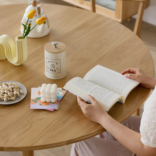 北欧实木圆形餐桌日式白橡木樱桃木小户型餐桌椅组合原木简约圆桌 - 图1