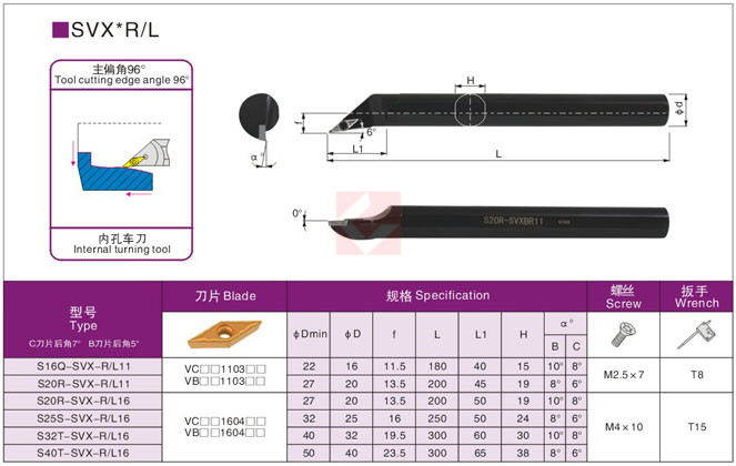 96度数控内孔车刀杆螺钉式 S10K/S12M/S16Q/S20R-SVXCR11/SVXCL16 - 图2