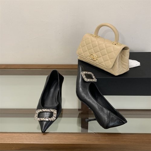 尖头水钻高跟鞋女2025新款黑色百搭通勤气质单鞋 - 图2