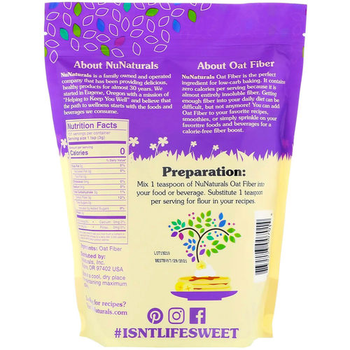 美国 NuNaturals Oat Fiber 燕麦纤维 454克 生酮 0热量无糖膳食 - 图0