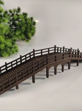 新款中式仿古建筑模型成品木质微景观造景摆件创意礼品木栏杆桥