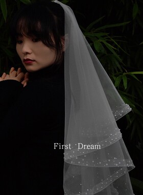 firstdream头纱珍珠结婚领证新娘
