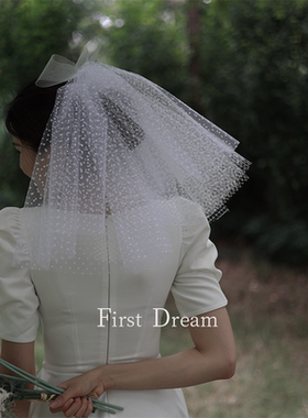 FirstDream2022新款结婚领证新娘头饰旅拍点网蓬蓬短款白色女头纱